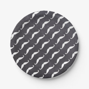 Prato De Papel Padrão de Bigode Branco no Quadro Negro Pequeno Ho