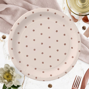 Prato De Papel Padrão de Bolinhas com Brilho em Rosa Dourado