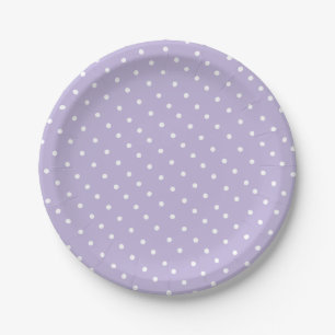 Prato De Papel Padrão de Bolinhas Simples Branco e Lilás Violeta