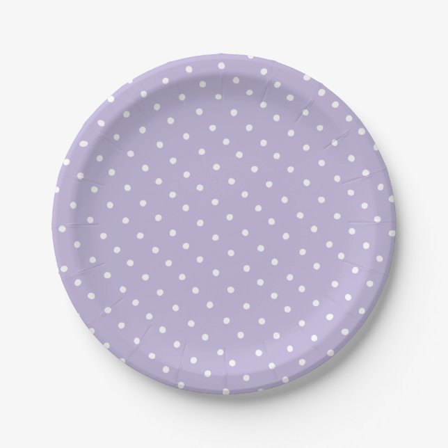 Prato De Papel Padrão de Bolinhas Simples Branco e Lilás Violeta (Frente)