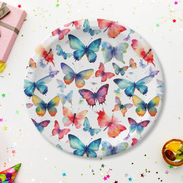 Prato De Papel Padrão de Borboletas em Aquarela Fofa