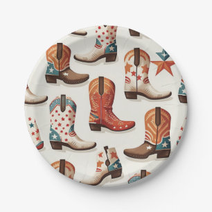 Prato De Papel Padrão de botas de cowboy