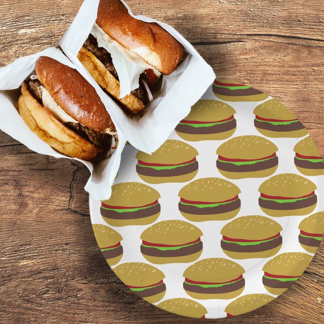 Prato De Papel Padrão de Burger de CHURRASCO Engraçado (Fun burger pattern paper plates just for you)