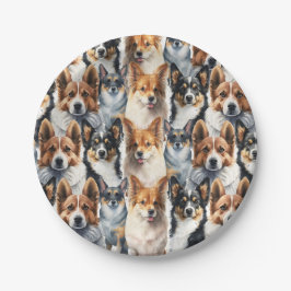 Prato De Papel Padrão de Cachorro Corgi em Aquarela Fofa
