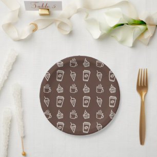 Prato De Papel Padrão de Café e Cupcake