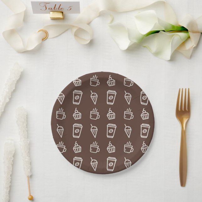 Prato De Papel Padrão de Café e Cupcake (Casamento)