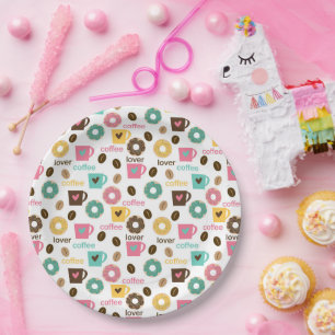 Prato De Papel Padrão de Café e Donut
