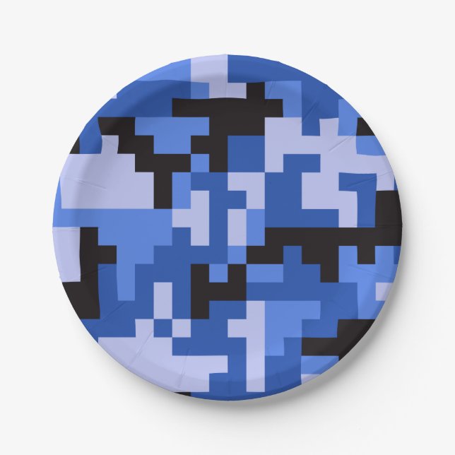 Prato De Papel Padrão de Camuflagem Exército Pixel Preto Azul (Frente)