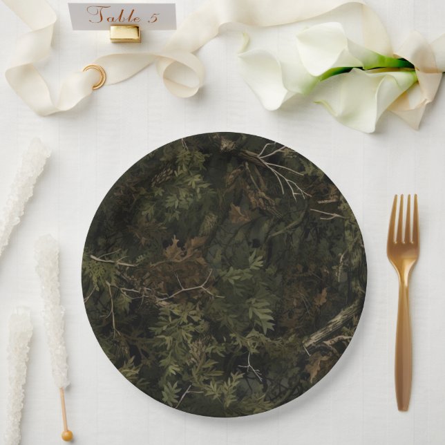 Prato De Papel Padrão de Camuflagem Florestal (Casamento)