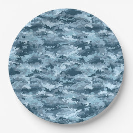 Prato De Papel Padrão de camuflagem pixelada militar azul