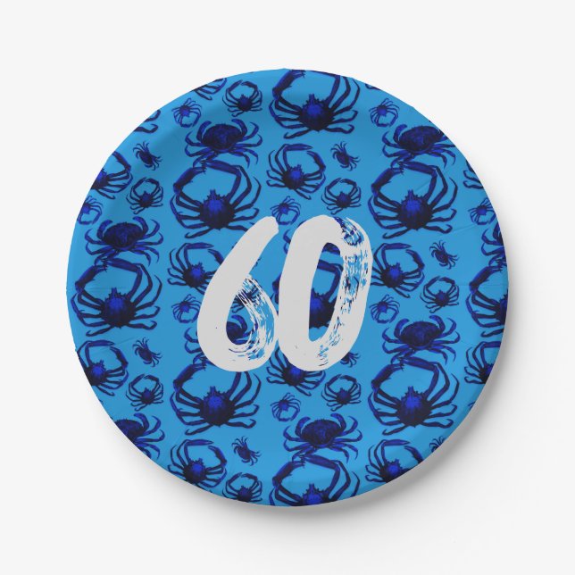Prato De Papel Padrão de caranguejos azuis (Frente)