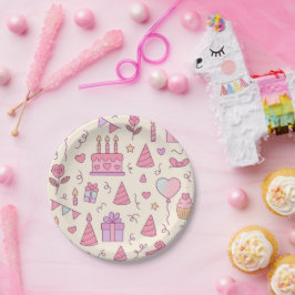 Prato De Papel Padrão de Celebração de Festa da Princesa Doce