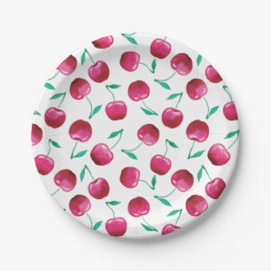 Prato De Papel Padrão de Cereja de Aquarela