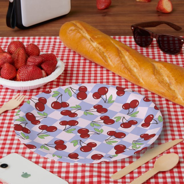 Prato De Papel Padrão de cereja doce (Piquenique)
