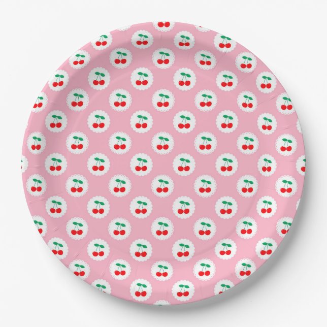Prato De Papel Padrão de Cereja – Presente & Decoração de Frutas  (Frente)