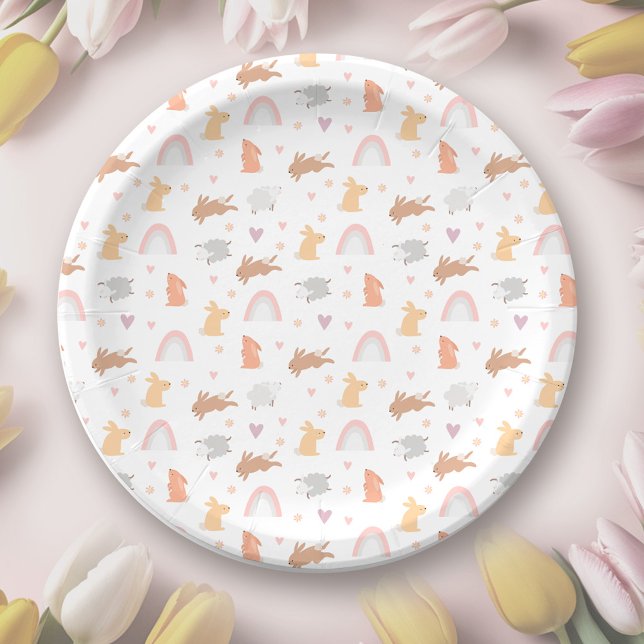 Prato De Papel Padrão de coelhinho de aniversário da Primavera de (Easter Spring Birthday Bunny Pattern Paper Plates)