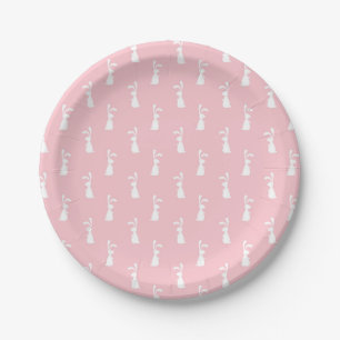 Prato De Papel Padrão de Coelho de Cor Pastel Fundo Rosa Pet