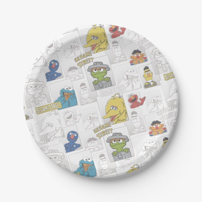 Prato De Papel Padrão de Cómic Antigo da Rua Sésamo (Frente)
