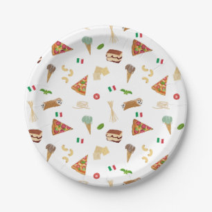 Prato De Papel Padrão de Comida Italiana Pizza Massa Tiramisu