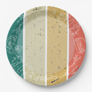 Prato De Papel Padrão de Comida Rápida Retron-Striped
