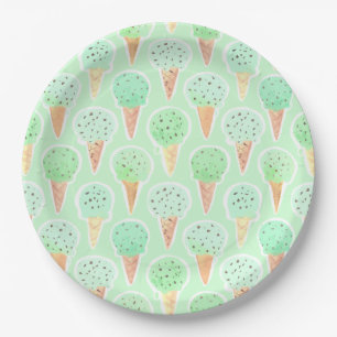 Prato De Papel Padrão de Cone de Sorvete de Menta e Chips