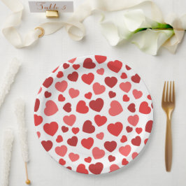 Prato De Papel Padrão De Corações, Corações Vermelhos, Padrão De