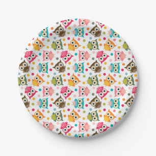Prato De Papel Padrão de coruja multicolorido fofo