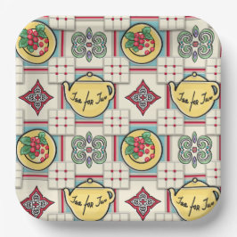 Prato De Papel Padrão de cozinha na década de 1940 com chaleiras 