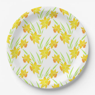 Prato De Papel Padrão de Daffodils de Aquarela