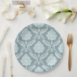 Prato De Papel Padrão de Damasco Rococó Azul Ovo de Pato+Turquesa