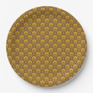 Prato De Papel Padrão de damasco vintage amarelo sem costura