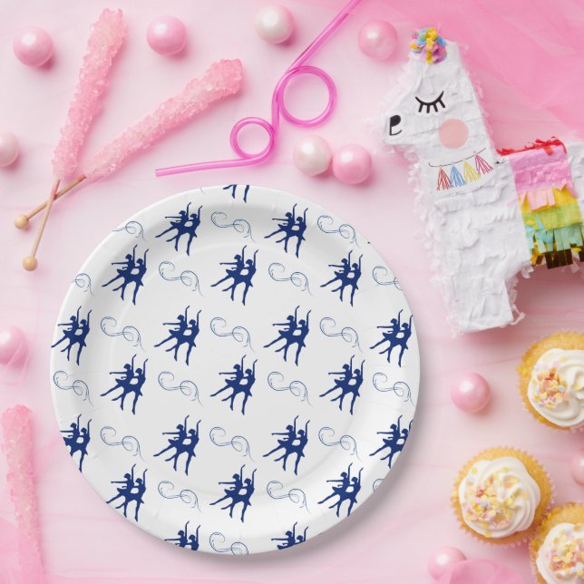 Prato De Papel Padrão de dançarina de Balé azul (Festa)