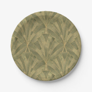 Prato De Papel Padrão de Deco de Arte Verde e Dourada