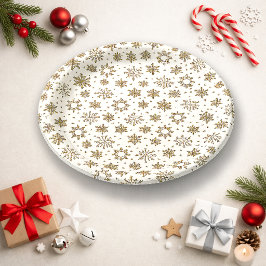 Prato De Papel Padrão de Design de Floco de Neve em Ouro Elegante
