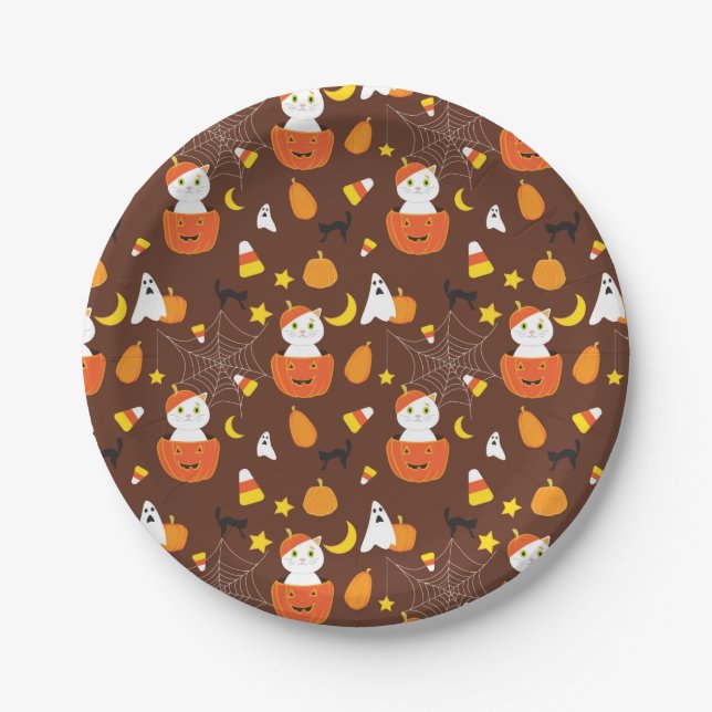 Prato De Papel Padrão de Dia das Bruxas (Frente)