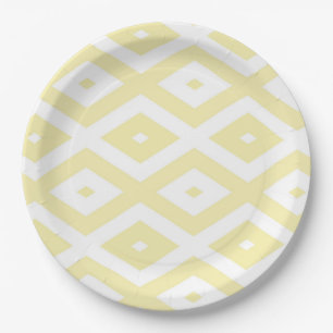 Prato De Papel Padrão de diamante amarelo pálido e branco
