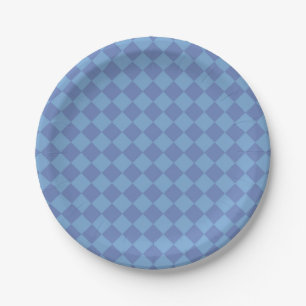 Prato De Papel Padrão de Diamante Azul Xadrez