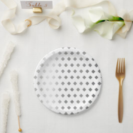 Prato De Papel Padrão de Diamante Branco de Cinzas Prateadas Deco