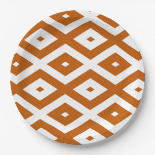 Prato De Papel Padrão de diamante branco e laranja queimado