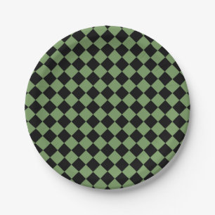 Prato De Papel Padrão de Diamante do Verificador Preto Verde