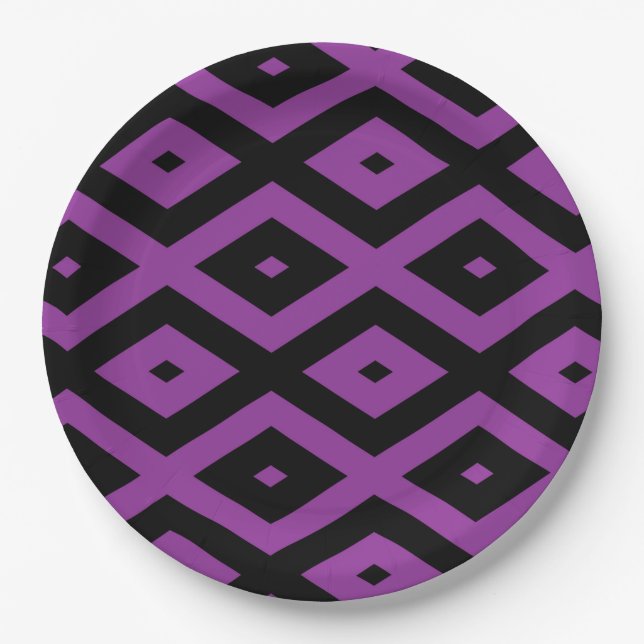 Prato De Papel Padrão de diamante roxo e preto (Frente)