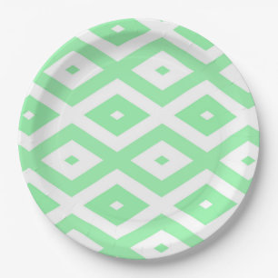 Prato De Papel Padrão de diamante verde e branco