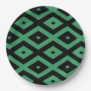 Prato De Papel Padrão de diamante verde e preto
