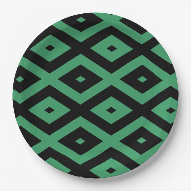 Prato De Papel Padrão de diamante verde e preto (Frente)