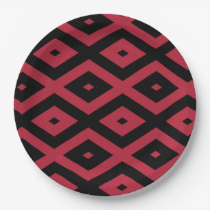 Prato De Papel Padrão de diamante vermelho e preto