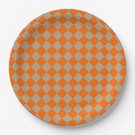 Prato De Papel Padrão de Diamante Xadrez Bege Laranja