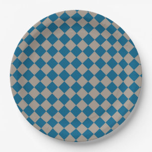Prato De Papel Padrão de Diamante Xadrez Cinza Azul
