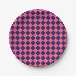 Prato De Papel Padrão de Diamante Xadrez Rosa Roxo