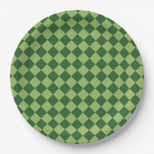 Prato De Papel Padrão de Diamante Xadrez Verde