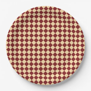 Prato De Papel Padrão de Diamante Xadrez Vermelho Amarelo